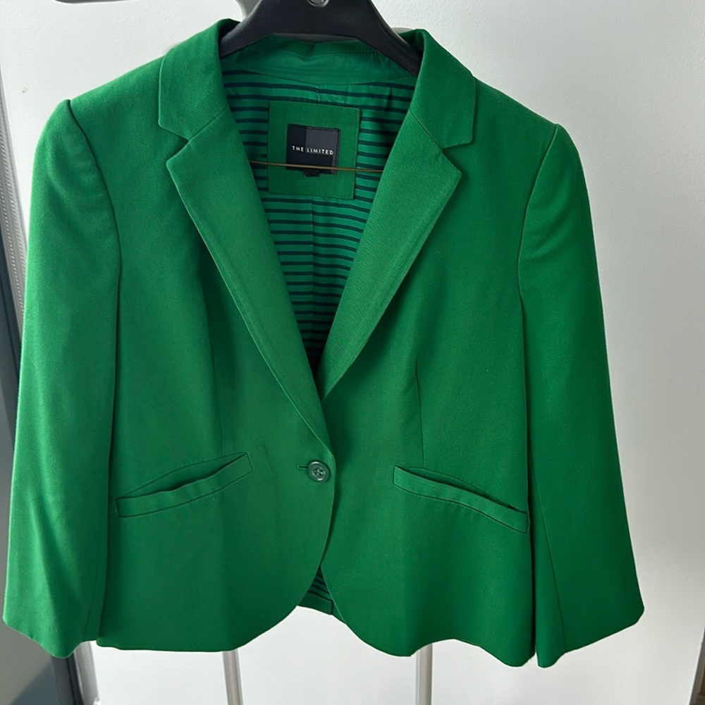 The Limited green one button blazer with 3/4 length sleeves. Only worn once.